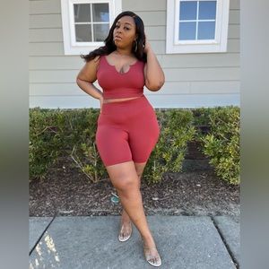 Terra Cotta Ribbed Biker Short Set